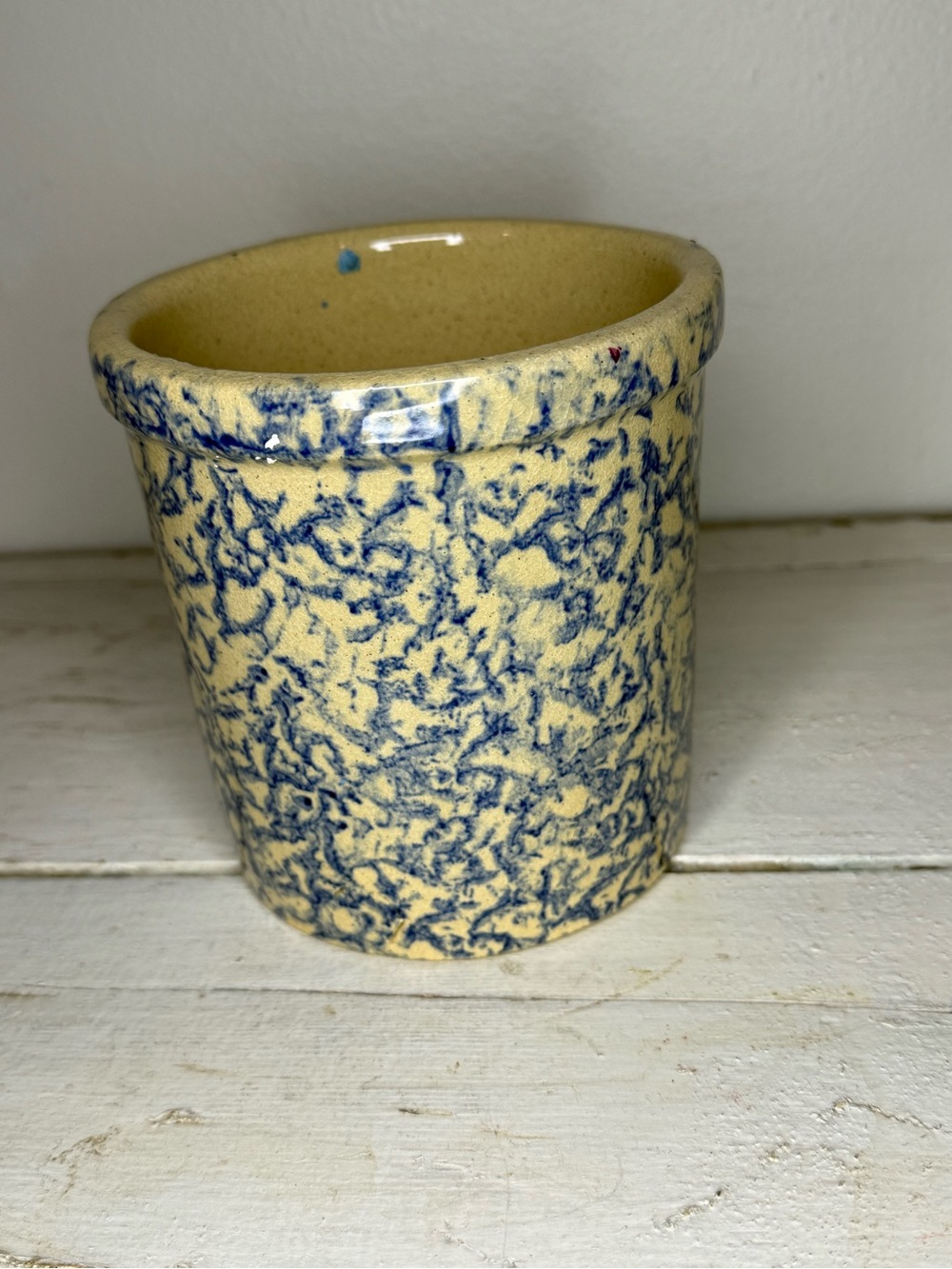 Vintage Robinson Ransbottom Pottery, RRP Blue Spongeware 1 Quart High Jar Crock
